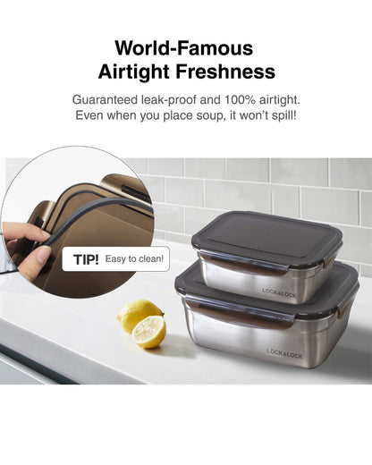 Set of 2 Stainless Steel Food Containers