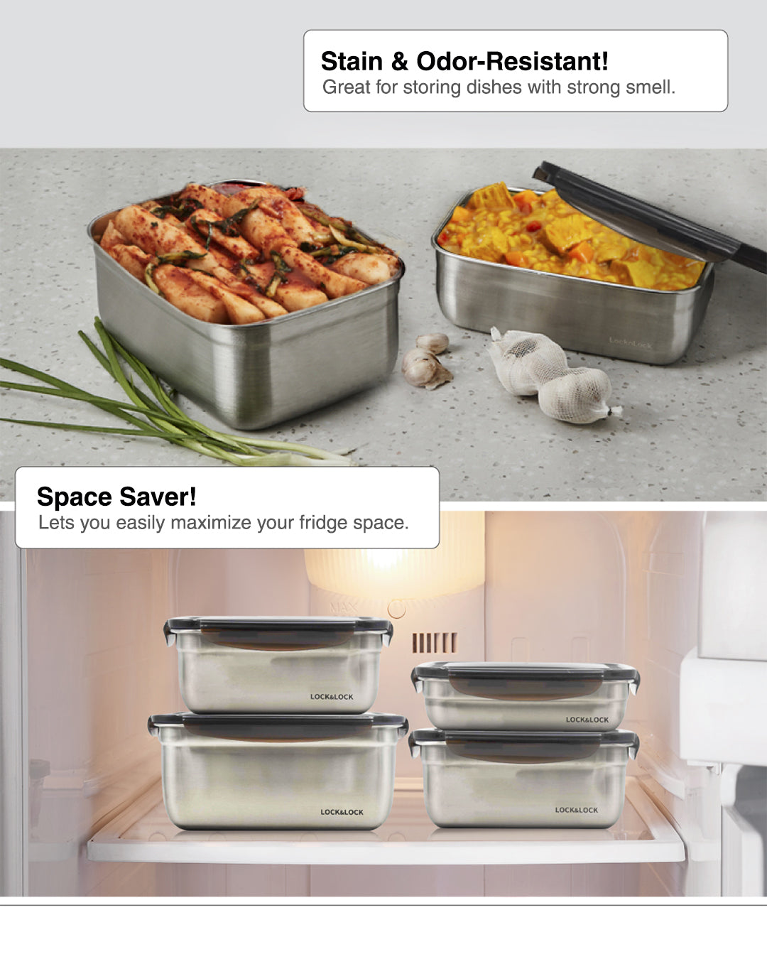 Set of 2 Stainless Steel Food Containers