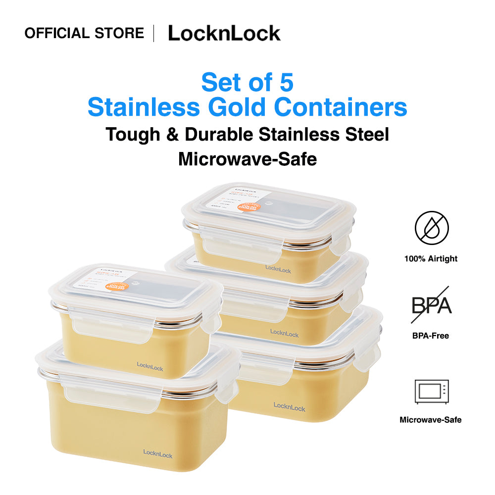 Set of 5 Stainless Gold Microwave-Safe