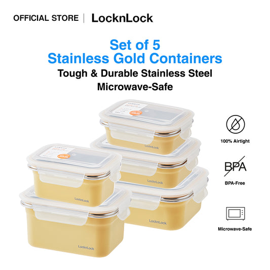 Set of 5 Stainless Gold Container