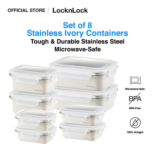 Set of 8 Stainless Ivory Microwave-Safe Container