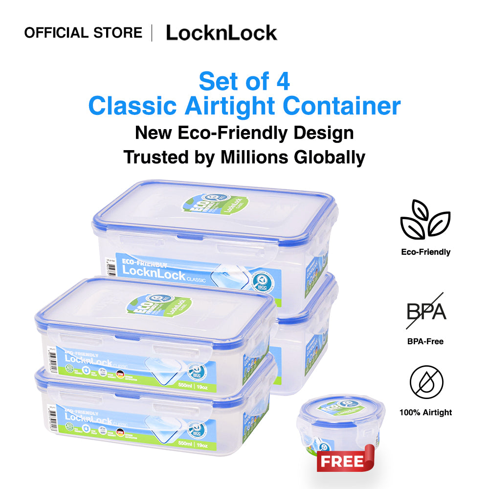Set of 4 Classic Renew Eco-Friendly Airtight Lunch Boxes HPL815MS4