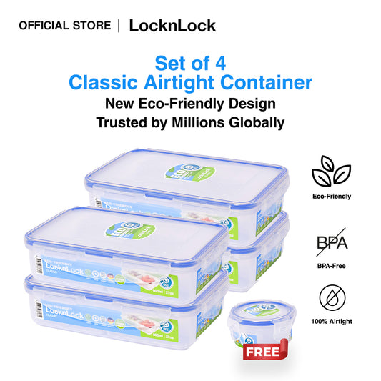 Set of 4 Classic Renew Eco-Friendly Airtight Lunch Boxes HPL816S4
