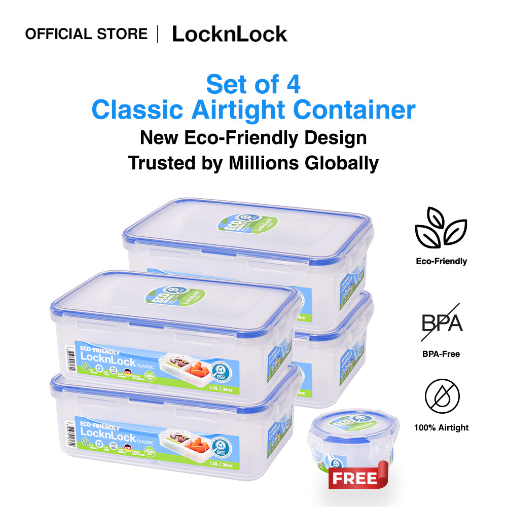 Set of 4 Classic Renew Eco-Friendly Airtight Lunch Boxes HPL817S4