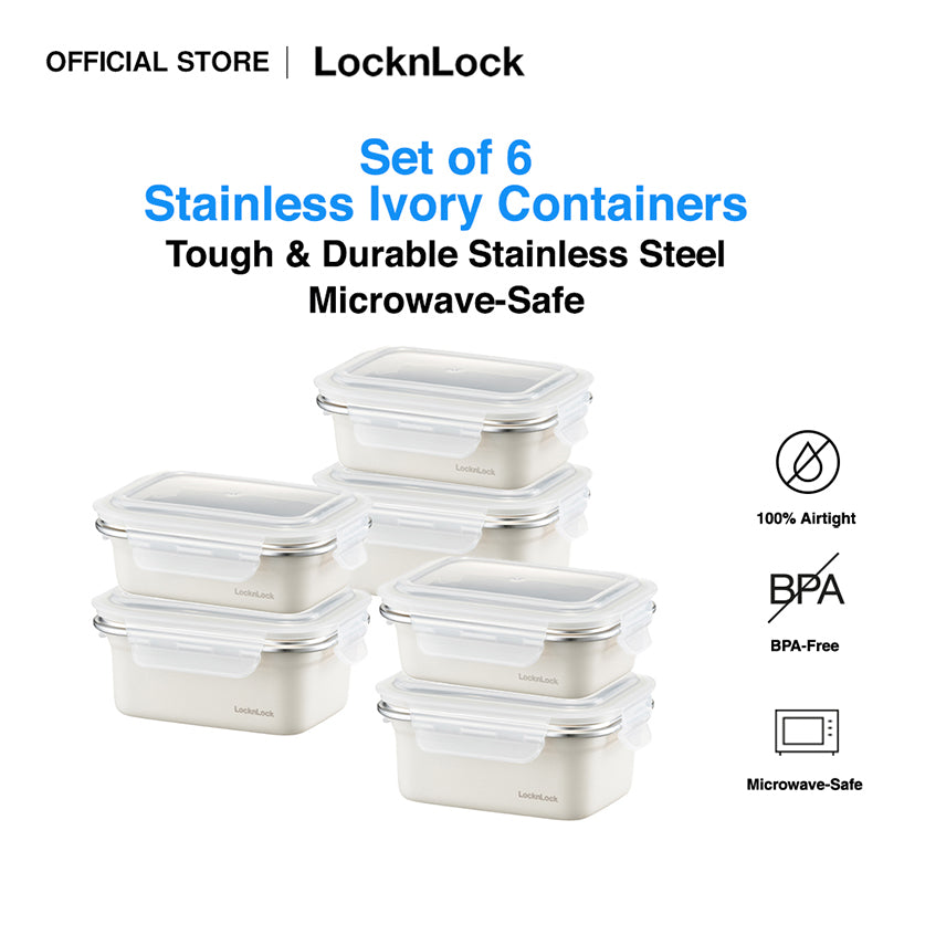 LocknLock Set of 6 Stainless Container Microwave Safe