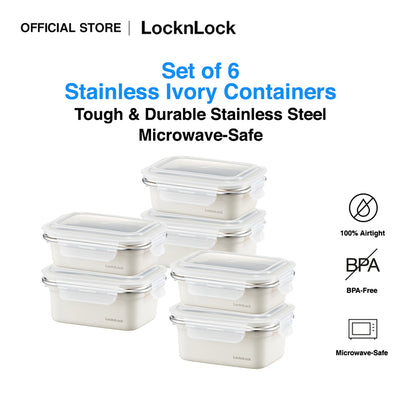 LocknLock Set of 6 Stainless Container Microwave Safe