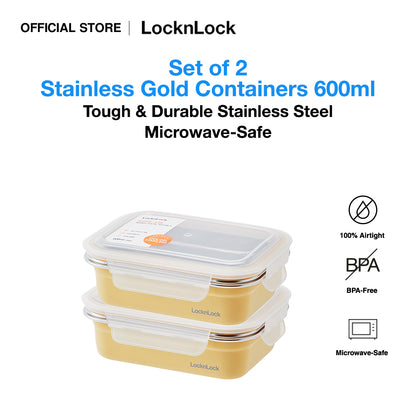 Set of 2 Stainless Gold Container 600ml