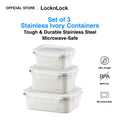 LocknLock Set of 3 Stainless Ivory Container | Microwave-Safe Stainless Steel