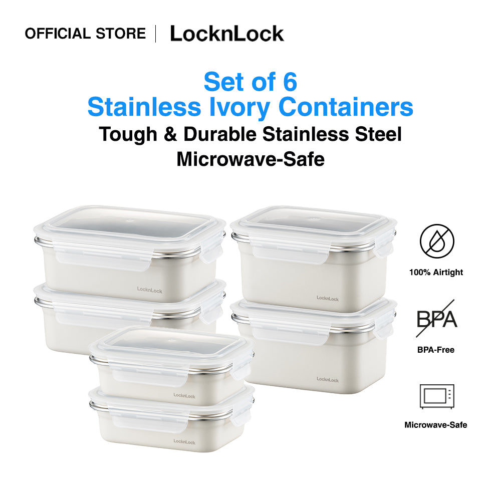 Set of 6 Stainless Ivory Container