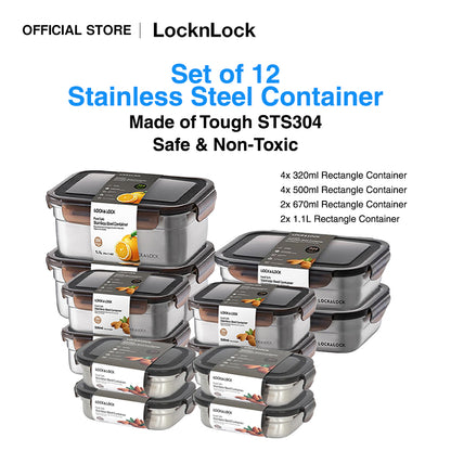 Set of 12 Stainless Steel Food Containers