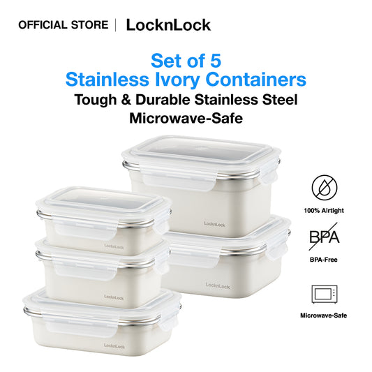 Set of 5 Stainless Ivory Microwave-Safe Container