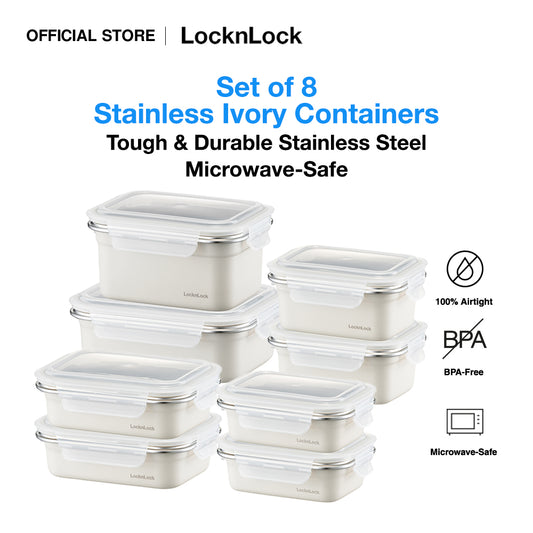 Set of 8 Stainless Ivory Microwave-Safe Container